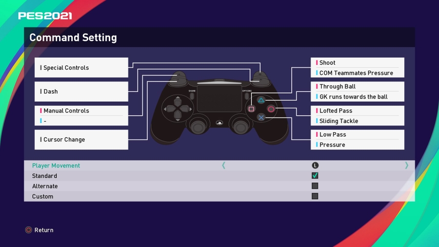 PES 2021 Command Setting set to Standard 