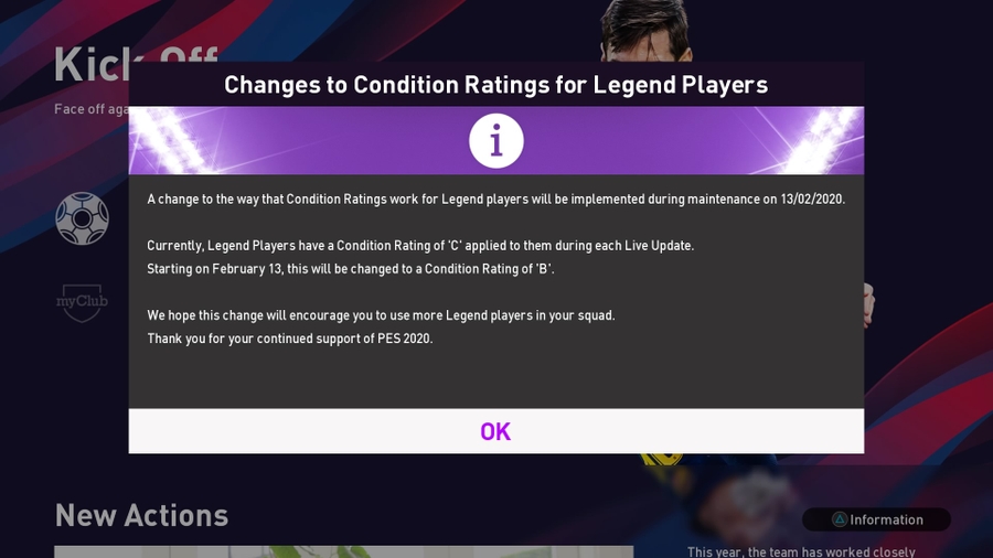 Condition Ratings update for Legends in PES 2020